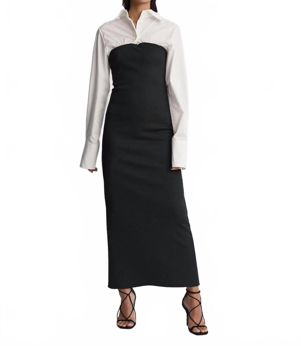 NEW ANNA QUAN austen hybrid shirt jersey maxi dress in swan ebony